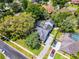 Aerial view showing the house with a screened pool and a driveway with multiple cars at 687 Saranac Dr, Winter Springs, FL 32708