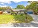 Inviting single-story home featuring a blue garage door and well-maintained front yard at 745 Oak Ln, Orange City, FL 32763