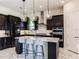 Stylish kitchen with dark cabinetry, quartz countertops, stainless steel appliances and island with pendant lighting at 13828 Tybee Beach Ln, Orlando, FL 32827