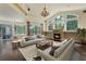 Sun-filled living room with fireplace, high ceilings, and views of the pool and lanai at 1570 Westover Loop, Lake Mary, FL 32746