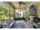Cozy screened-in lanai with modern furniture and a peaceful view of the yard at 2401 Home Again Rd, Apopka, FL 32712