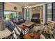 Cozy living room features stylish furniture, a modern television, and sliding glass doors to the patio at 2460 Dream Home Ct, St Cloud, FL 34772
