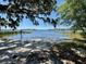 Sandy beach leading to serene water with Spanish moss trees creates a tranquil waterfront setting at 3182 Sailing Pier Ave, Winter Garden, FL 34787