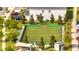 Aerial view of a well-maintained soccer field surrounded by lush landscaping in a residential community at 368 Ocean Course Ave, Davenport, FL 33896