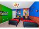 Bright and colorful ' bedroom featuring two twin beds with Super Mario themed decor and playful accents at 1293 Emerald Row, Clermont, FL 34714