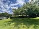 Backyard with lush greenery, mature trees, and a well-maintained lawn at 1831 Abbots Hill Dr, Orlando, FL 32835