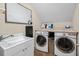 Functional laundry room with white cabinets, sink, countertop, and modern washer and dryer units at 13 Hill Ave, Orlando, FL 32801