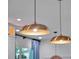 Two brushed gold pendant lights hang over kitchen area, offering both style and functional illumination at 804 E 24Th Ave, New Smyrna Beach, FL 32169