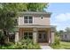 Charming two-story home with a covered front porch, brick accents and manicured landscaping at 805 S Locust Ave, Sanford, FL 32771