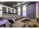 Home theater boasting tiered seating, a large sectional, ambient lighting, and a projector screen at 1014 Jack Nicklaus Ct, Reunion, FL 34747