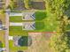 Aerial view highlighting property lines, houses, driveways, and greenery with many trees in the area at 108 Alta Vista Way, Davenport, FL 33837