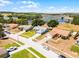 Scenic aerial view of a suburban neighborhood featuring well-maintained homes and a tranquil lake backdrop at 14723 Peppermill Trl, Clermont, FL 34711