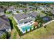 Beautiful aerial view of a home with a private pool, spa, playground, and neatly landscaped backyard oasis at 327 Island Sound Ct, Longwood, FL 32779