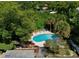 Aerial view showcasing a private backyard pool surrounded by lush greenery and mature trees at 623 Green Meadow Ave, Maitland, FL 32751