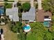Aerial view of backyard oasis with pool; lush greenery; privacy; houses are nestled among mature trees at 623 Green Meadow Ave, Maitland, FL 32751