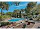 Backyard oasis featuring a sparkling pool surrounded by lush landscaping and mature palm trees at 623 Green Meadow Ave, Maitland, FL 32751