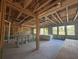 Unfinished interior of a new home with exposed framing, utilities, and a concrete foundation at 1157 Basalt Ln, Sanford, FL 32771