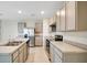Stylish kitchen with gray cabinetry, stainless steel appliances, and eat-in island at 1221 August Sky Dr, Deltona, FL 32738