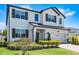 Elegant exterior view of a two-story home featuring manicured landscaping and a two-car garage at 13320 Magnolia Valley Dr, Clermont, FL 34711