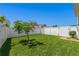 Backyard featuring lush green lawn, privacy fence, and manicured tree at 1540 Softshell St, St Cloud, FL 34771