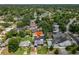 Aerial shot pinpoints a backyard with screened patio, pool and nearby neighborhood amenities at 2121 Vivada St, Orlando, FL 32803