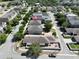 A high-angle view captures this well-kept gray townhome with lush greenery and brick patio nestled in a residential neighborhood at 8016 Sweet Orange Ave, Winter Garden, FL 34787