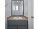 Bathroom featuring a stylish gray vanity with a modern faucet and ample lighting at 1236 S Beach Cir, Kissimmee, FL 34746
