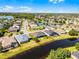 Scenic aerial shot of a waterfront neighborhood showcasing a home with lush greenery at 13606 Summer Rain Dr, Orlando, FL 32828