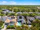 An aerial view of a beautiful single-Gathering home featuring a pool and set against a lush green backdrop at 2424 Antlia Dr, Orlando, FL 32828