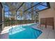 Sparkling blue swimming pool surrounded by a screened enclosure and lush greenery at 428 Orista Dr, Davenport, FL 33897
