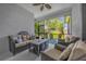 Relaxing screened patio with comfortable seating and view of the backyard and pond at 8440 Woburn Ct, Windermere, FL 34786