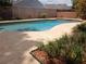 Backyard pool surrounded by lush landscaping and a privacy fence is perfect for relaxing and entertaining at 406 Red Coat Ln, Orlando, FL 32825