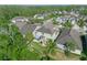 Aerial shot showing a lush backyard, patio, and neighboring homes in a well-maintained residential area surrounded by trees at 8778 Peachtree Park Ct, Windermere, FL 34786