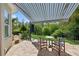 Beautiful backyard features a stone patio, manicured lawn, lush landscaping, and a black metal fence at 8778 Peachtree Park Ct, Windermere, FL 34786