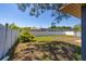 Spacious backyard featuring a green lawn and white vinyl fence at 1153 Perpignan Ct, Kissimmee, FL 34759