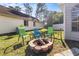 Backyard featuring lawn, paver patio, outdoor seating, a stone fire pit and mature shade trees at 121 Edgewater Cir, Sanford, FL 32773