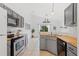 Bright kitchen featuring stainless appliances, gray cabinets, and lots of natural light at 12817 Parkbury Dr, Orlando, FL 32828