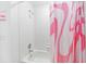 Simple bathroom with a shower and a pink-themed shower curtain at 2016 Cypress Bay Blvd, Kissimmee, FL 34743