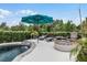Relaxing backyard oasis featuring a dark water pool, fire pit, sun loungers, and privacy hedge at 2683 Bobcat Chase Blvd, Oakland, FL 34787