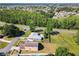 Aerial view showcasing a home's layout in relation to the road, surrounded by lush greenery and a nearby neighborhood at 602 Milan Dr, Kissimmee, FL 34758