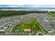 Wide aerial perspective of a residential community with amenities, situated near a scenic lake and lush greenery at 2747 Slash Way, St Cloud, FL 34771