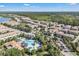Expansive aerial view of a Primary-planned community featuring homes, a pool, and lush green spaces at 1339 Shinnecock Hills Dr, Davenport, FL 33896