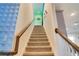 Carpeted staircase with wooden handrails and a 'Jurassic Park' themed landing at 1624 Tropical Palms Cir, Kissimmee, FL 34747