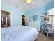 The bedroom has blue walls, white furniture, and lots of natural light with an adjacent bathroom visible at 2147 Whitfield Ln, Orlando, FL 32835