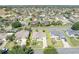 Aerial shot of a home with yellow boundary, lush landscaping, and in a neighborhood at 2192 Kerwood Loop, The Villages, FL 32162