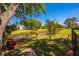 Backyard featuring a creek, green grass, trees, and a black chain link fence at 2611 Albion Ave, Orlando, FL 32833