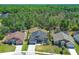 An aerial shot shows the home nestled in a neighborhood with lush greenery and mature trees at 3200 Town And Country Rd, Oviedo, FL 32766