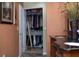 Bathroom showcasing a sink vanity, ornate mirror, and an open walk-in closet at 36019 Clear Lake Dr, Eustis, FL 32736