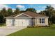 Charming single-story home featuring a three-car garage, stone accents, and professionally landscaped yard at 4497 Yaupon Holly Way, Lakeland, FL 33811