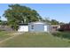 Charming blue one-story home featuring a well-maintained lawn and fenced-in yard at 7727 Arezzo Ave, Orlando, FL 32819